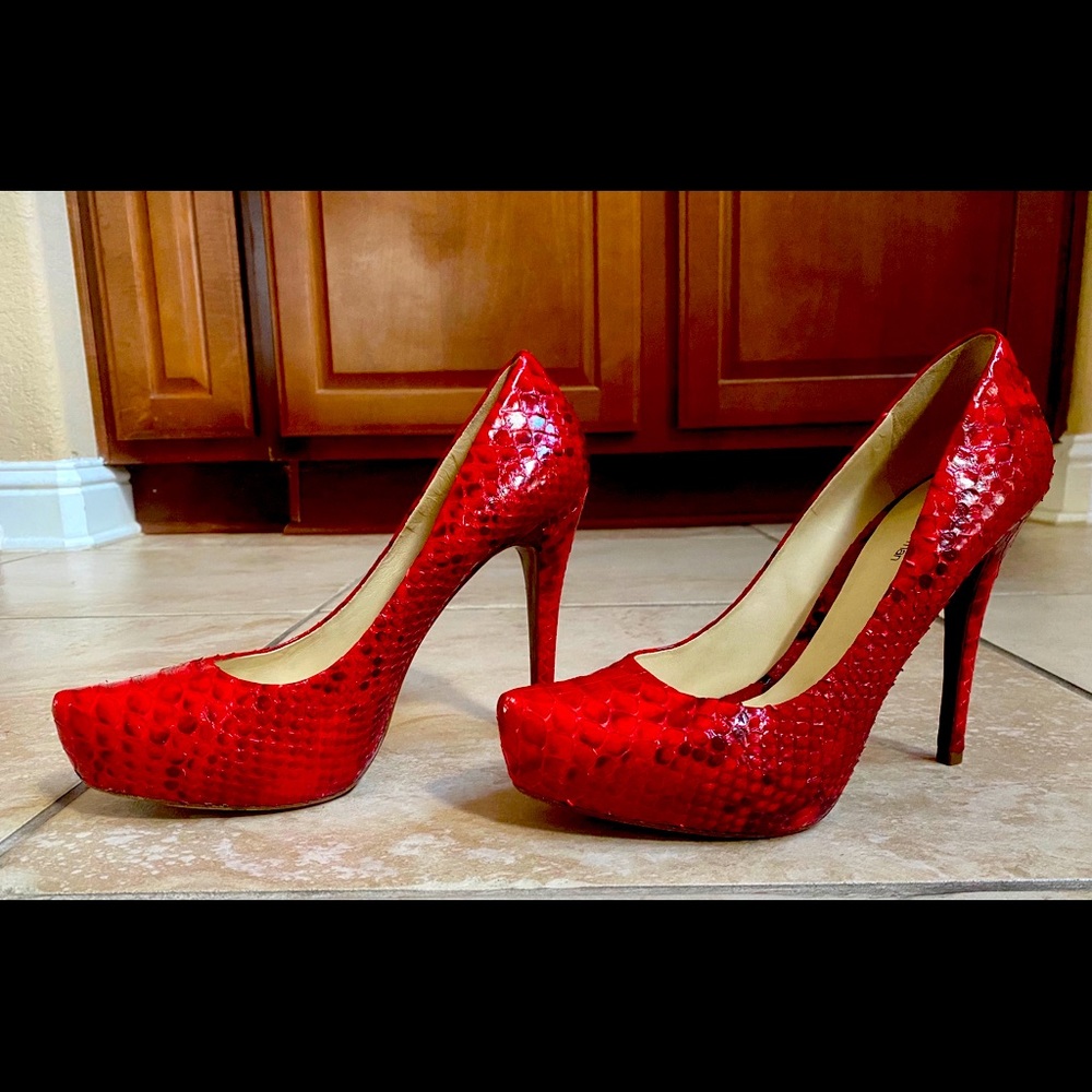 Alexandre Birman Red Snakeskin Heels
